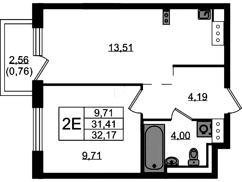 1-комнатная квартира 32.17 м², 2/13 эт., ЖК «Квартал Торики»
